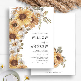 Zonnebloem Rustic Wedding Invitations Kaart