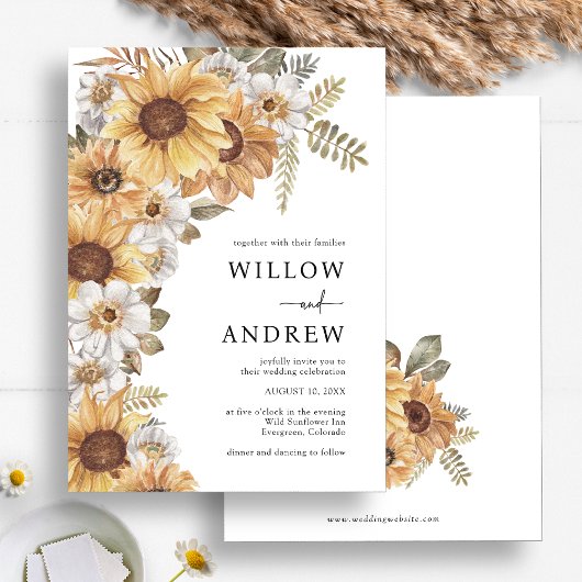 Zonnebloem Rustic Wedding Invitations Kaart