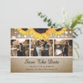 Zonnebloem Rustic Wood Lights Weddenfoto Save The Date (Staand voorkant)