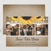 Zonnebloem Rustic Wood Lights Weddenfoto Save The Date (Voorkant / Achterkant)