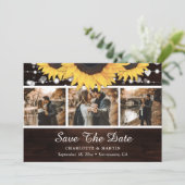 Zonnebloem Rustic Wood Lights Weddenfoto Save The Date (Staand voorkant)