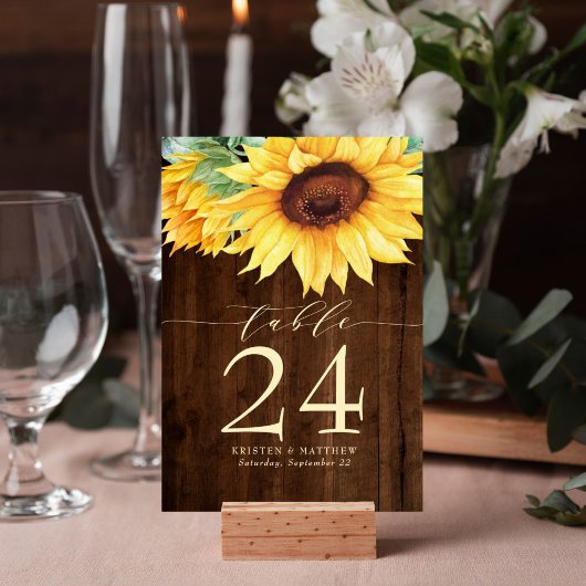 Zonnebloem Rustic Wood Waterverf Wedding Kaart