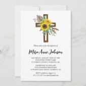 Zonnebloem Rustiek Boho Houten Kruis Doop Kaart (Voorkant)