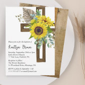 Zonnebloem Rustiek Boho Houten Kruis Doop Kaart