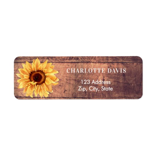 Zonnebloem rustiek bruin hout retouradres etiket (Voorkant)
