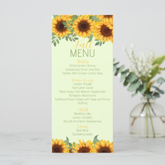 Zonnebloem Rustiek Geel Bloem Menu (Staand voorkant)