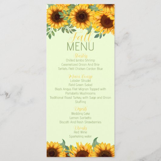 Zonnebloem Rustiek Geel Bloem Menu (Voorkant)