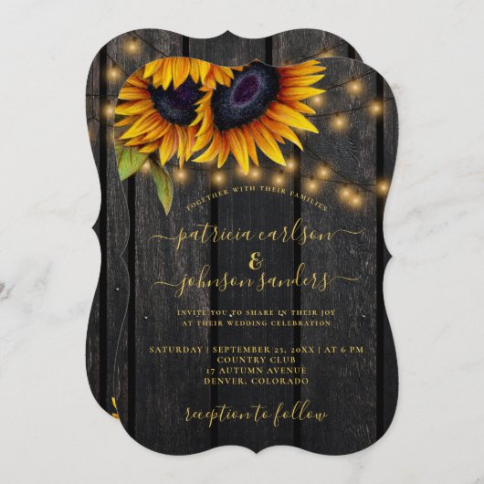 Zonnebloem rustiek goud elegante schuur hout bruil kaart (Voorkant / Achterkant)