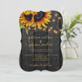 Zonnebloem rustiek goud elegante schuur hout bruil kaart (Staand voorkant)