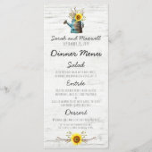 Zonnebloem & Rustiek Hout Boerderij Bruiloft Diner Menu (Voorkant)