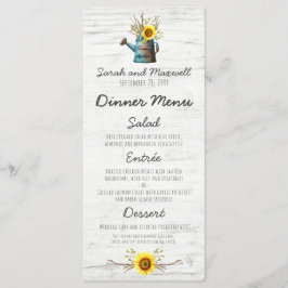 Zonnebloem & Rustiek Hout Boerderij Bruiloft Diner Menu