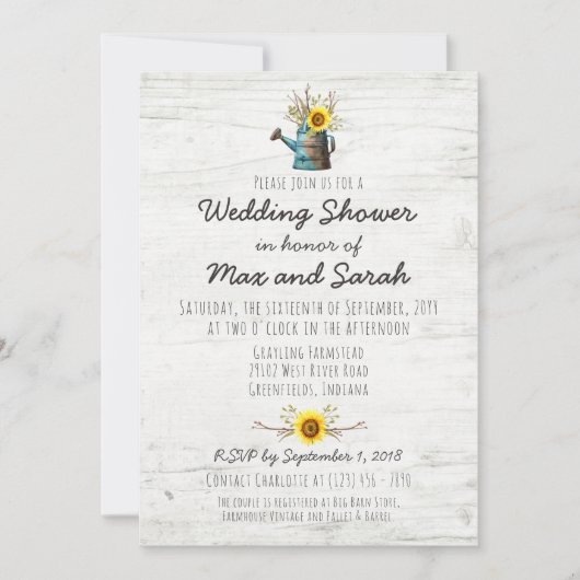 Zonnebloem & Rustiek Hout Boerderij Bruiloft Douch Kaart (Voorkant)