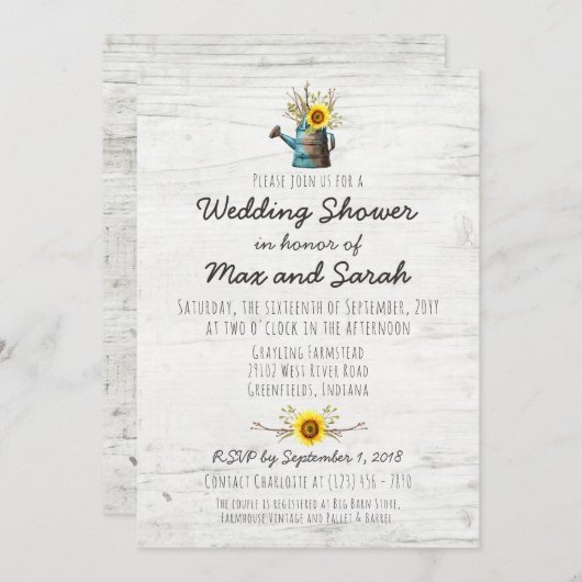 Zonnebloem & Rustiek Hout Boerderij Bruiloft Douch Kaart (Voorkant / Achterkant)