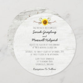 Zonnebloem & Rustiek Hout Boerderij bruiloft uitno Kaart