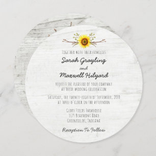 Zonnebloem & Rustiek Hout Boerderij bruiloft uitno Kaart