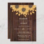 Zonnebloem Rustiek Hout Boerderij Style Wedding Kaart (Voorkant / Achterkant)