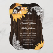 Zonnebloem Rustiek Hout Burlap Floral Lace Wedding Kaart (Voorkant / Achterkant)