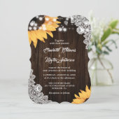 Zonnebloem Rustiek Hout Burlap Floral Lace Wedding Kaart (Staand voorkant)