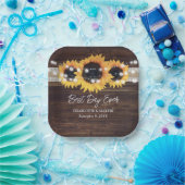 Zonnebloem Rustiek Hout Burlap Lace Wedding Papieren Bordje (Feest)