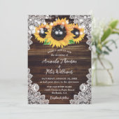 Zonnebloem Rustiek Hout Kant String Lights Wedding Kaart (Staand voorkant)