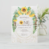 Zonnebloem Rustiek Hout Lichten Eerste Verjaardag Kaart (Staand voorkant)