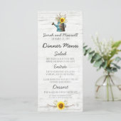 Zonnebloem & Rustiek Houten Boerderij Bruiloft Din Menu (Staand voorkant)