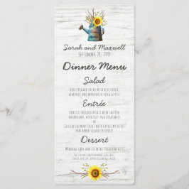 Zonnebloem & Rustiek Houten Boerderij Bruiloft Din Menu