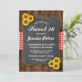 Zonnebloem Rustiek Zoet 16 Party Krijt Hout Uitnod Kaart (Staand voorkant)