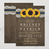 Zonnebloem rustieke blauwe burlap bruiloft uitnodi kaart (Voorkant / Achterkant)