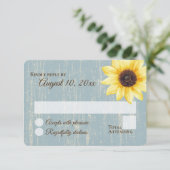 Zonnebloem Rustieke Blauwe Schuur Bruiloft Reactie Kaart (Staand voorkant)