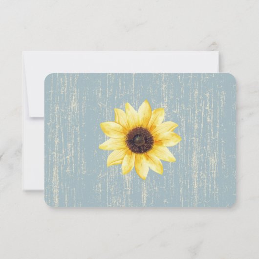 Zonnebloem Rustieke Blauwe Schuur Bruiloft Reactie Kaart (Achterkant)