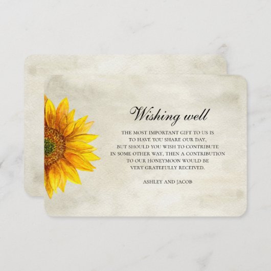 Zonnebloem. Rustieke bloem bruiloft wensen goed Informatiekaartje (Voorkant / Achterkant)