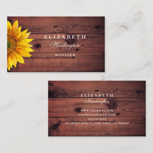 Zonnebloem. Rustieke bloem. Country professional Visitekaartje (Voorkant / Achterkant)