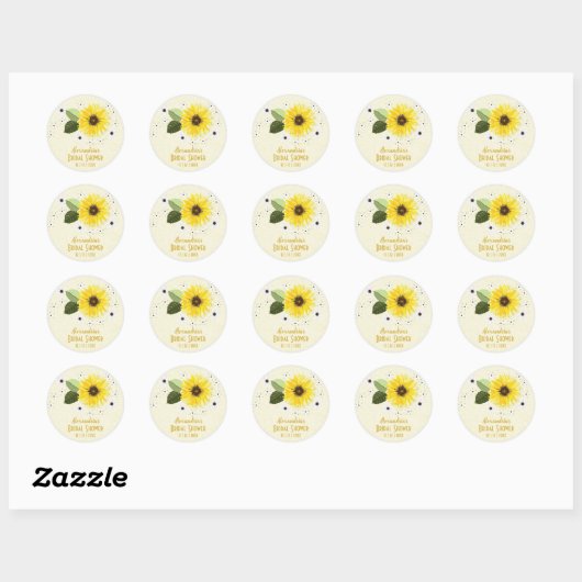 Zonnebloem Rustieke Bloemen Linnen Bruiloft Custom Ronde Sticker (Vel)
