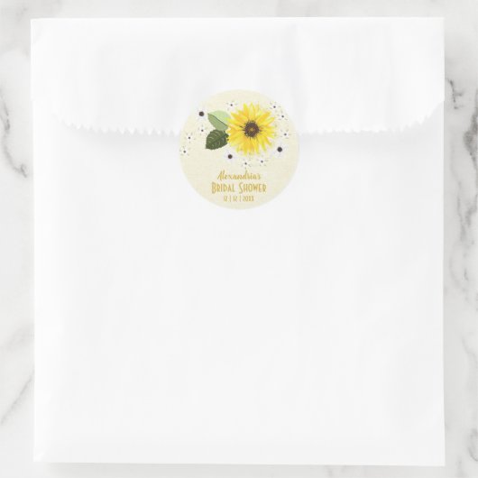 Zonnebloem Rustieke Bloemen Linnen Bruiloft Custom Ronde Sticker (Tas)