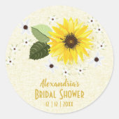 Zonnebloem Rustieke Bloemen Linnen Bruiloft Custom Ronde Sticker (Voorkant)