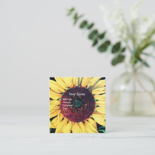 ZONNEBLOEM  RUSTIEKE BLOEMEN MONOGRAM Vierkant Vierkante Visitekaartje (Staand voorkant)
