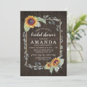 Zonnebloem rustieke bruids douche uitnodigingen (Staand voorkant)