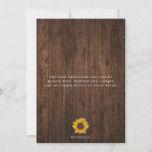 Zonnebloem Rustieke Bruiloft Save the Date Uitnodi (Achterkant)