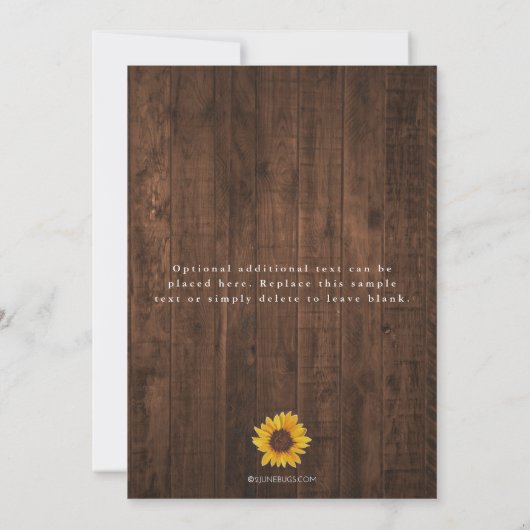 Zonnebloem Rustieke Bruiloft Save the Date Uitnodi (Achterkant)