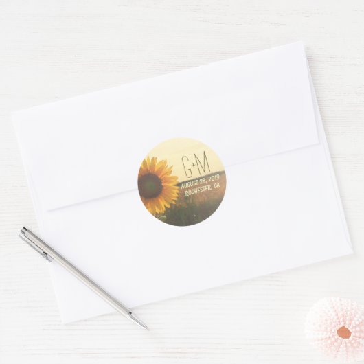 Zonnebloem rustieke bruiloft stickers (Envelop)