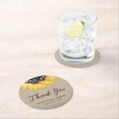 Zonnebloem rustieke Burlap bruiloft Dank u Ronde Kartonnen Onderzetter (Insitu)