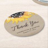 Zonnebloem rustieke Burlap bruiloft Dank u Ronde Kartonnen Onderzetter (Gebogen)