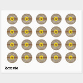 Zonnebloem rustieke burlap land bruiloft ronde sticker (Vel)