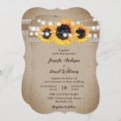 Zonnebloem Rustieke Country Burlap Lace Wedding Kaart (Voorkant / Achterkant)