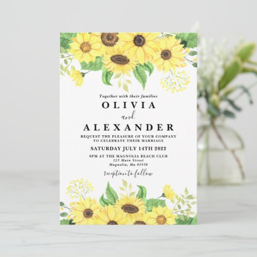 Zonnebloem rustieke en elegante bruiloft kaart (Staand voorkant)