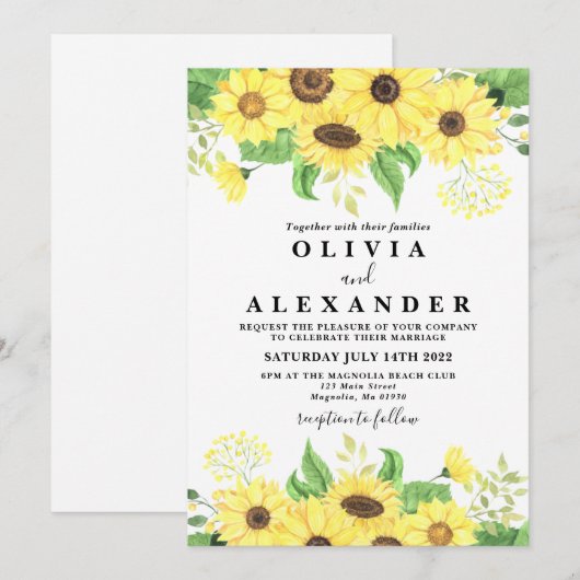 Zonnebloem rustieke en elegante bruiloft kaart (Voorkant / Achterkant)