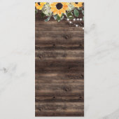 Zonnebloem rustieke eucalyptus hout bruiloft menu (Achterkant)