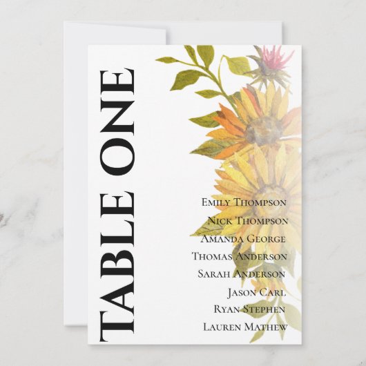 Zonnebloem Rustieke Flora Tafel Zitkaart (Achterkant)