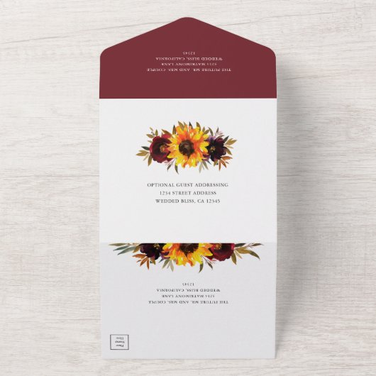 Zonnebloem rustieke Herfst bloemenelegante bruilof All In One Uitnodiging (Buitenkant)
